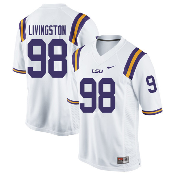 Men #98 Dominic Livingston LSU Tigers College Football Jerseys Sale-White - Click Image to Close